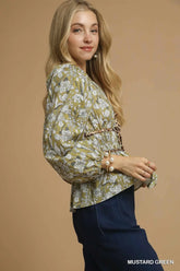Floral Smocked Peplum Blouse with Tie Detail Umgee